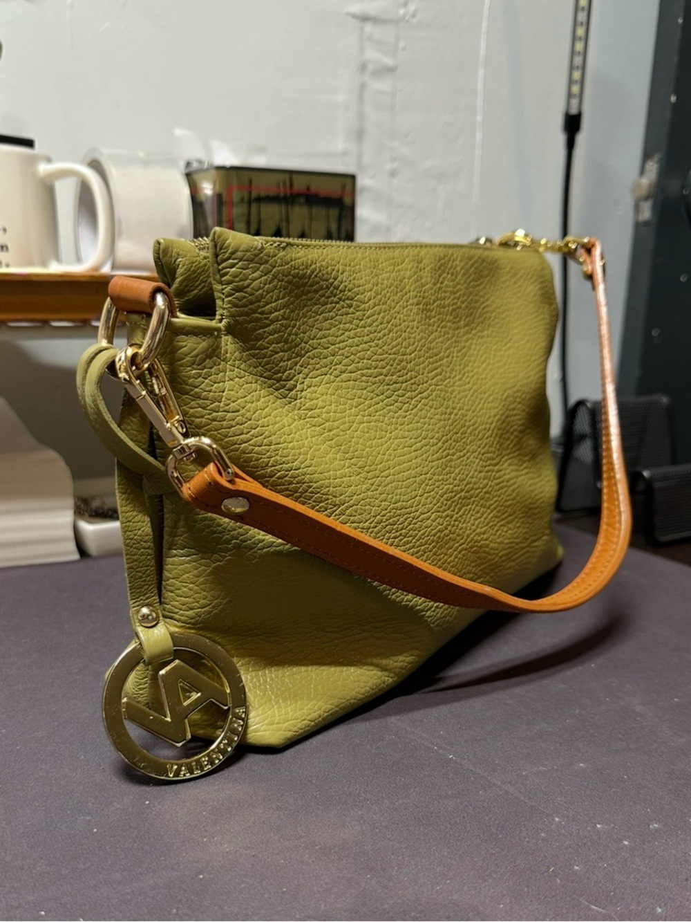 Valentina Olive Green Leather Wristlet with Gold Hardware